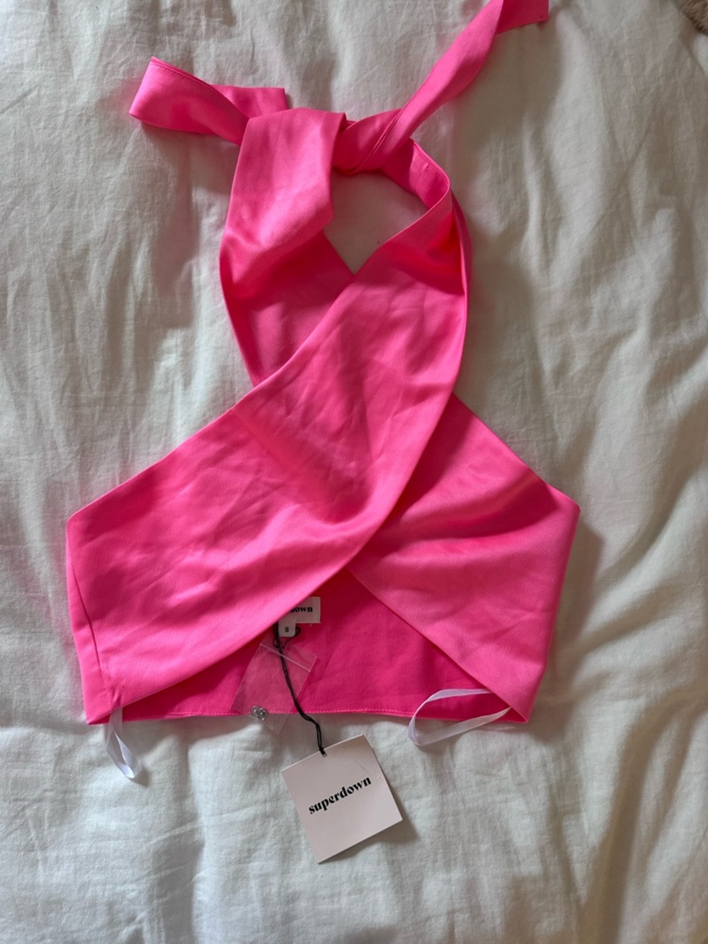 Superdown Hot Pink Satin Halter Top (Size S, NWT)